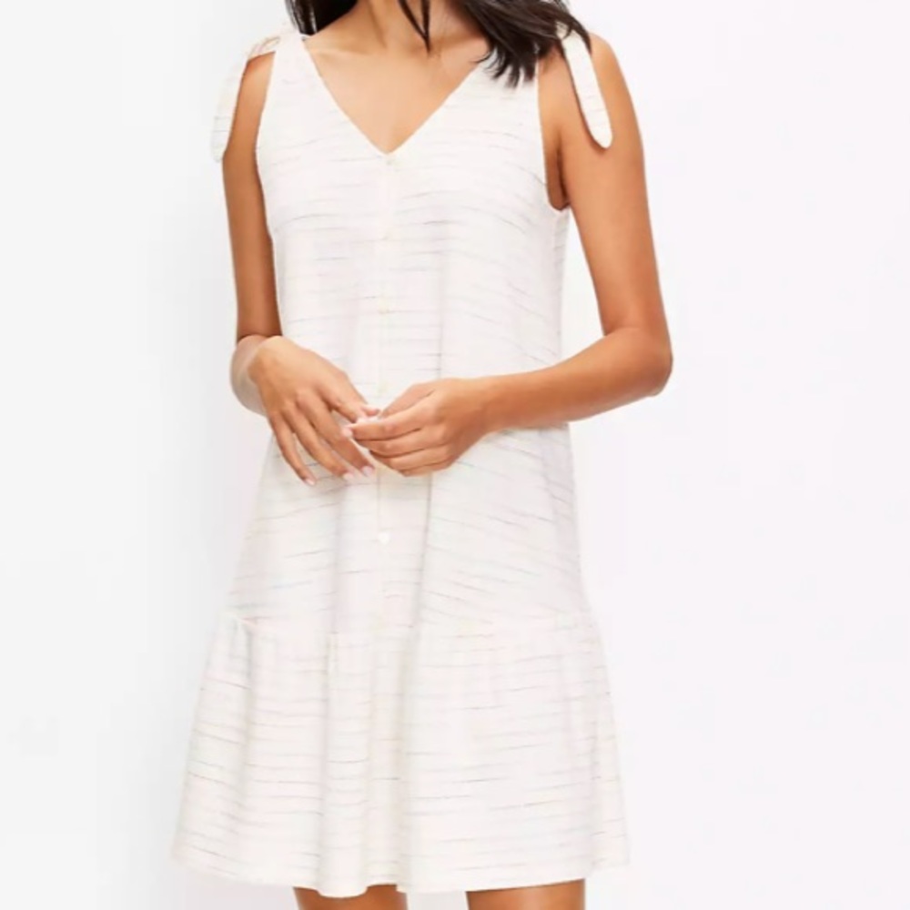 🆕 Loft Tall Bow Strap Button Flounce Dress